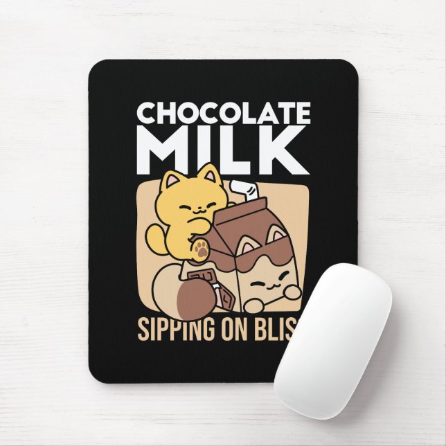 Mousepad Chocolate Milk Sipping on Bliss – Kawaii Cat Food  (Com mouse)