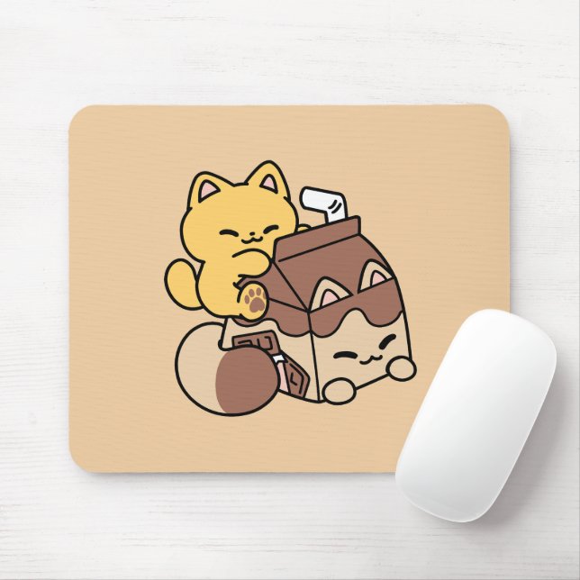 Mousepad Chocolate Milk Sipping on Bliss – Kawaii Cat Food  (Com mouse)