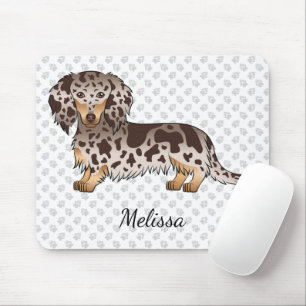 Mousepad Chocolate & Tan Dapple Long Hair Dachshund & Name