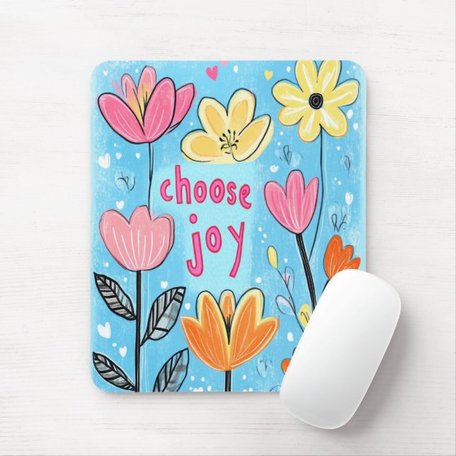 Mousepad Choose Joy Whimsical Folk Art Floral (Com mouse)