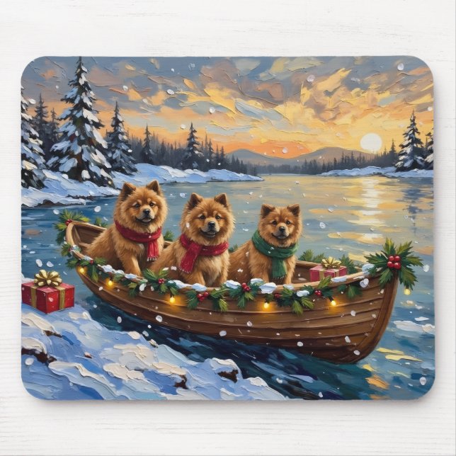Mousepad Chow Chow Christmas Boat Holiday (Frente)