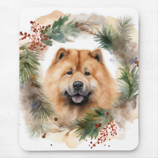 Mousepad Chow Chow Wreath de Natal Festivo (Frente)