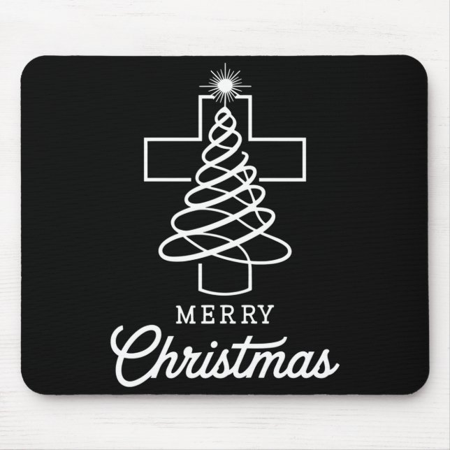 Mousepad Christian Cross Jesus Merry Christmas Xmas Tree Ho (Frente)
