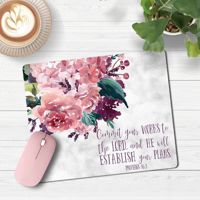 Mousepad Christian Girly Floral Marble Bíblia Verse (Christian Girly Floral Marble Bible Verse Mouse Pad)