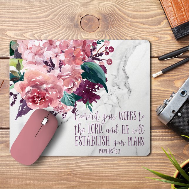 Mousepad Christian Girly Vintage Floral Marble Bíblia Verse (Criador carregado)