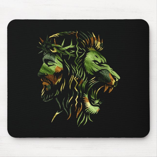 Mousepad Christian Lion Jesus Crown Camo Faith Design  (Frente)