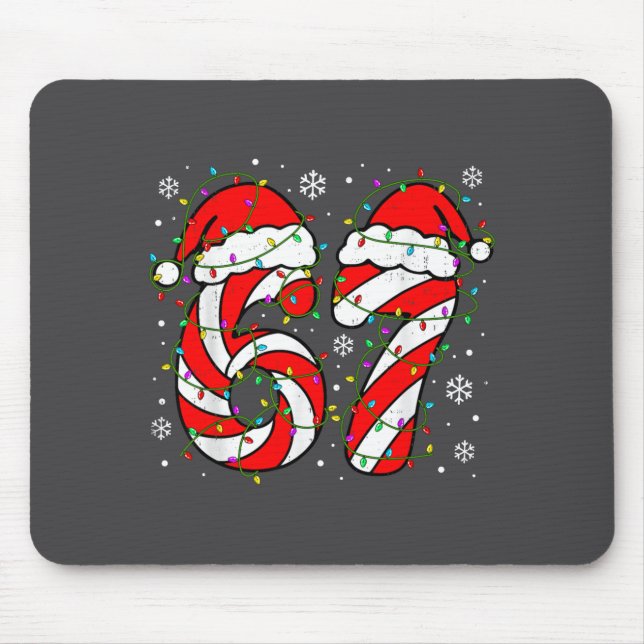 Mousepad Christmas 67 Candy Cane Six Seven Meme Lights Sant (Frente)