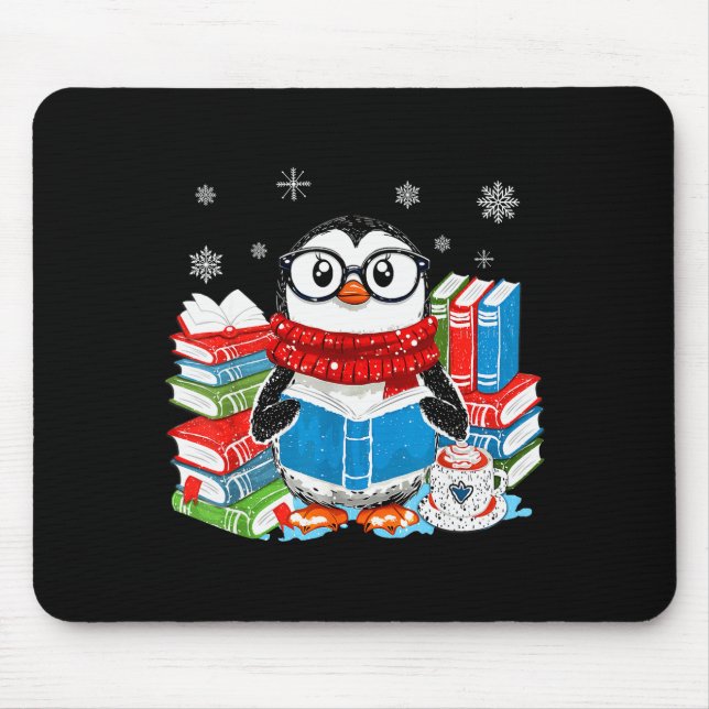 Mousepad Christmas A Penguin Reading Book Snowflake Cocoa H (Frente)