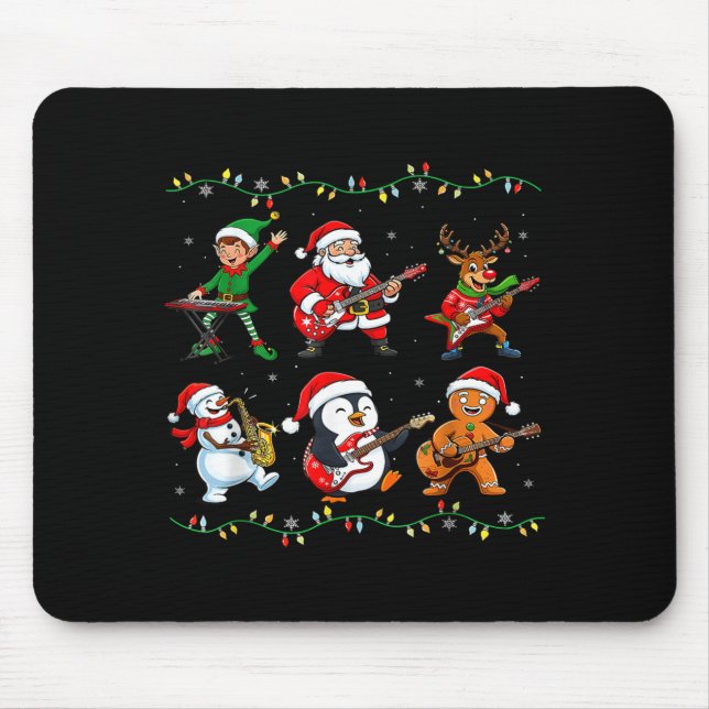 Mousepad Christmas Band Santa Elf Reindeer Guitar Rock And  (Frente)