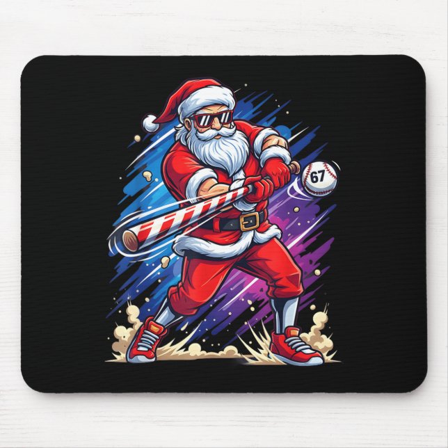 Mousepad Christmas Baseball Funny Santa Game Day Xmas Boys  (Frente)