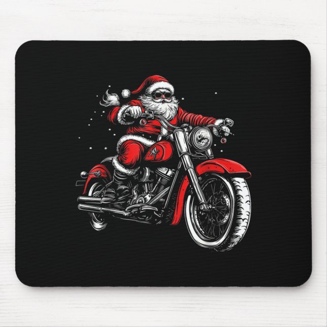 Mousepad Christmas Biker Santa Claus Funny Motorcycle Motor (Frente)