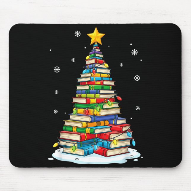 Mousepad Christmas Book Tree Funny Librarians Books Lover  (Frente)