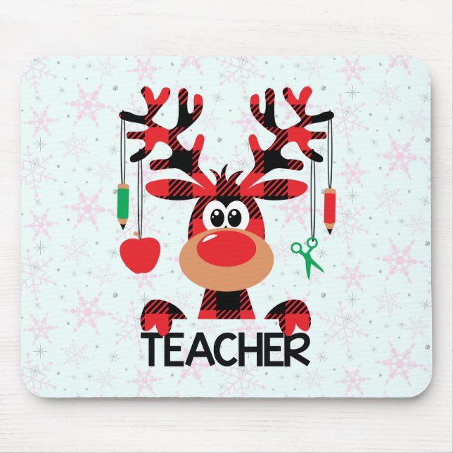 Mousepad Christmas Buffalo Plaid Teacher (Frente)