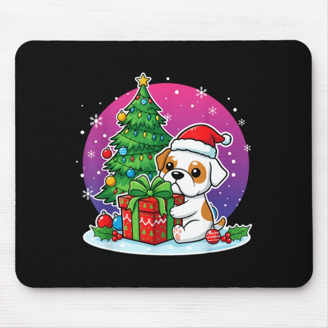 Mousepad Christmas Bulldog Santa Hat Xmas Bulldog Lover Men (Frente)