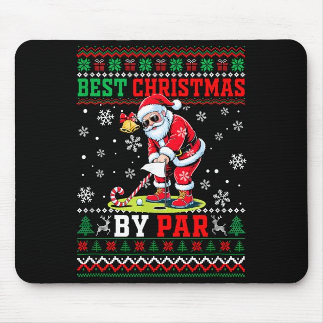 Mousepad Christmas By Par Santa Sweater Playing Golf Golfer (Frente)