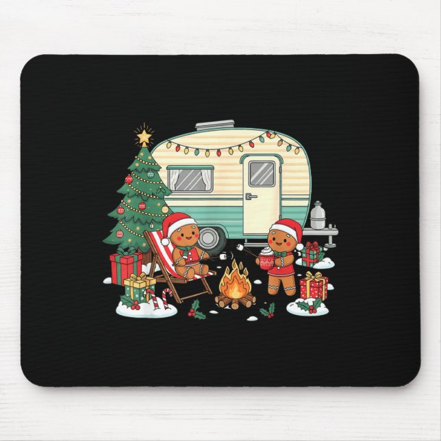 Mousepad Christmas Camng Gingerbread Campfire Tree Santa Ha (Frente)