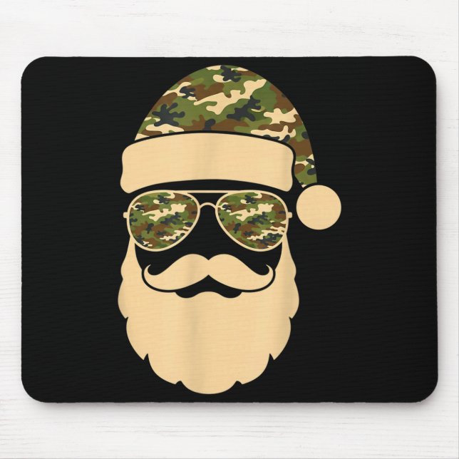 Mousepad Christmas Camo Santa Sungles Hat Beard Cool Milita (Frente)