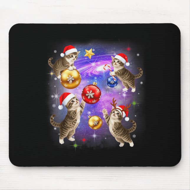 Mousepad Christmas Cat In Space Meowy Xmas Ornaments Kitty  (Frente)