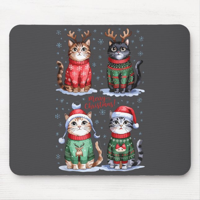 Mousepad Christmas Cats _ Merry Christmas Cats Graphic  (Frente)
