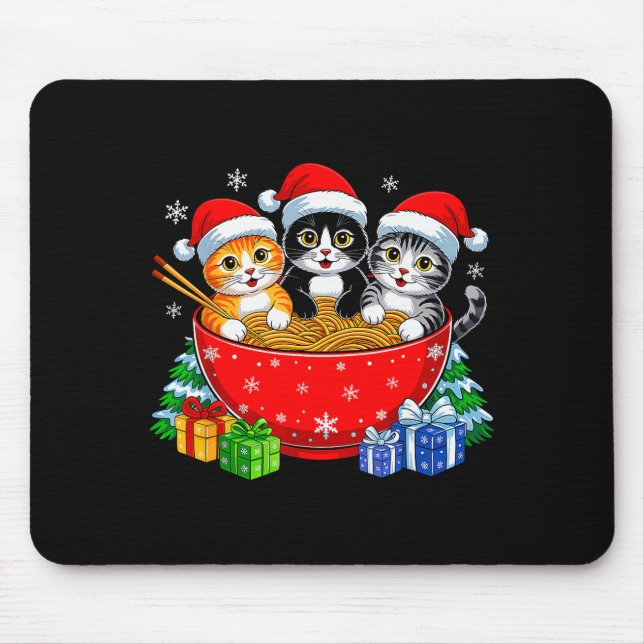 Mousepad Christmas Cats Ramen Kitten Anime Xmas For Men Wom (Frente)