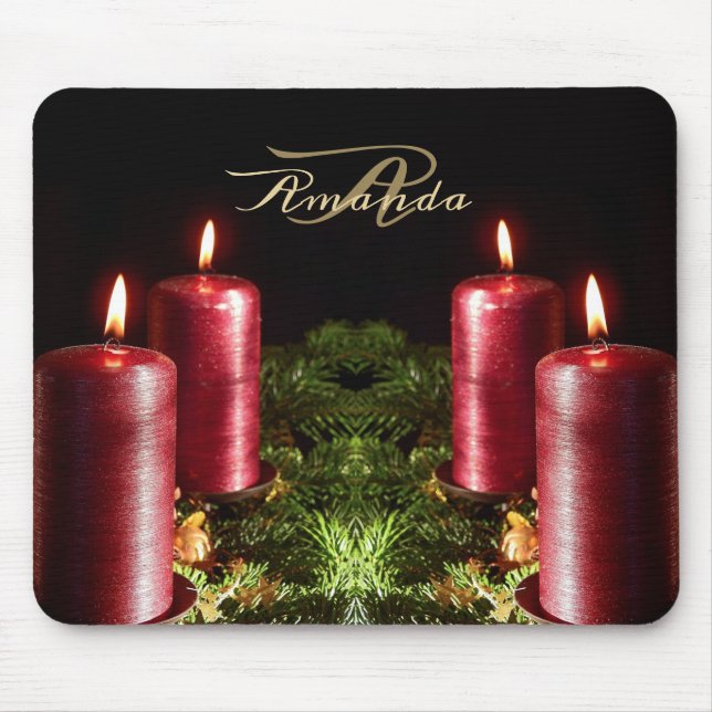 Mousepad Christmas Celebration Red Candles Winter Holidays (Frente)