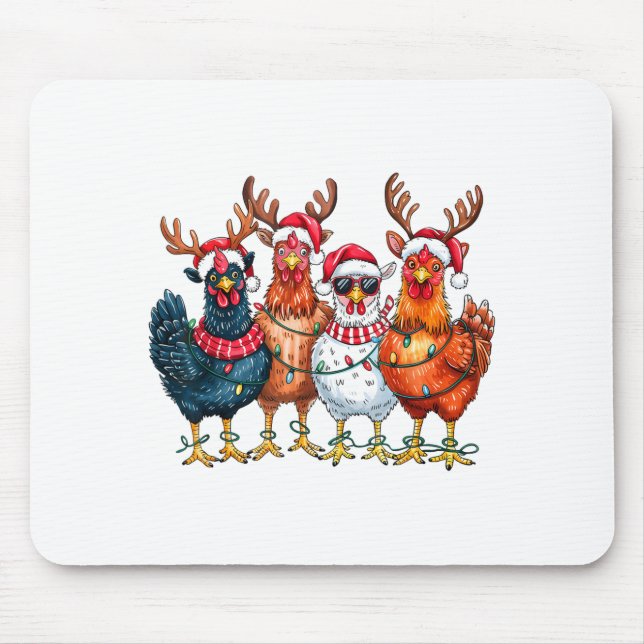 Mousepad Christmas Chickens Reindeer Farm Animals Xmas Ligh (Frente)