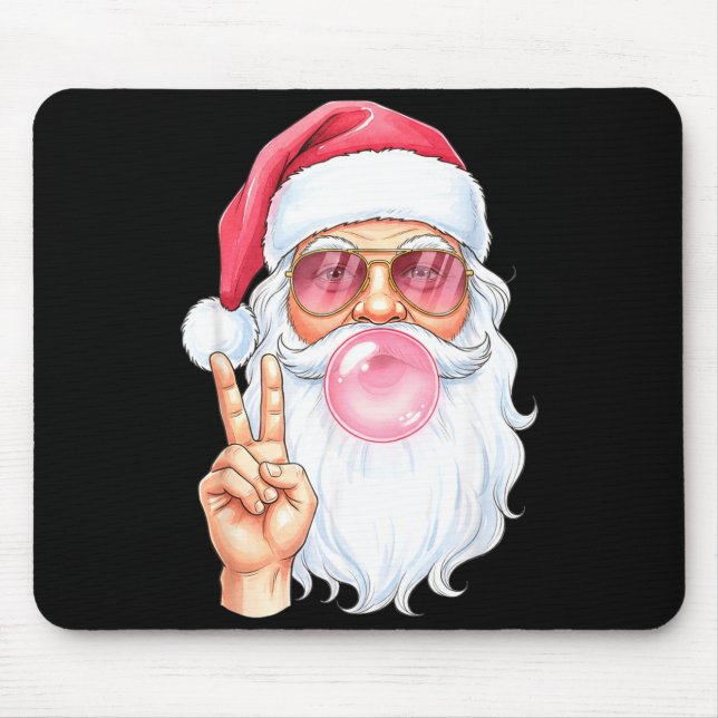 Mousepad Christmas Cool Santa Bubble Gum Peace Sign Retro S (Frente)
