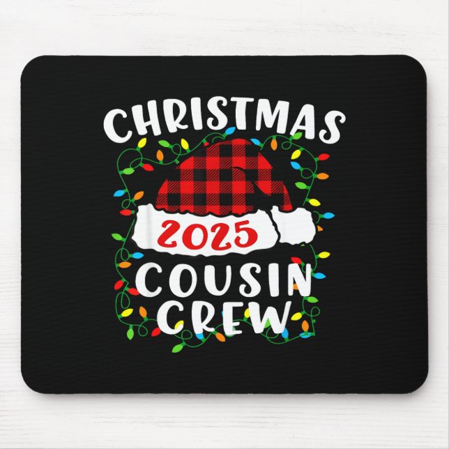 Mousepad Christmas Cousin Crew 2025 Plaid Santa Hat Xmas Li (Frente)