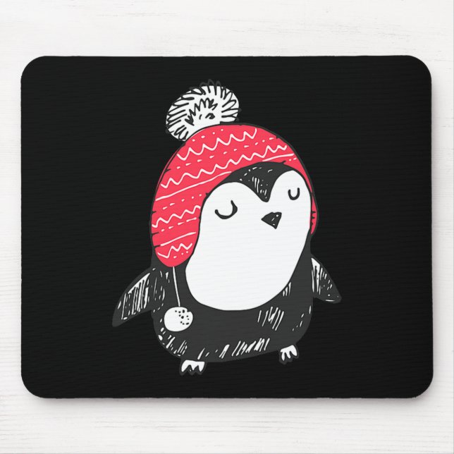 Mousepad Christmas Cute Baby Penguin Wearing Winter Hat W_e (Frente)