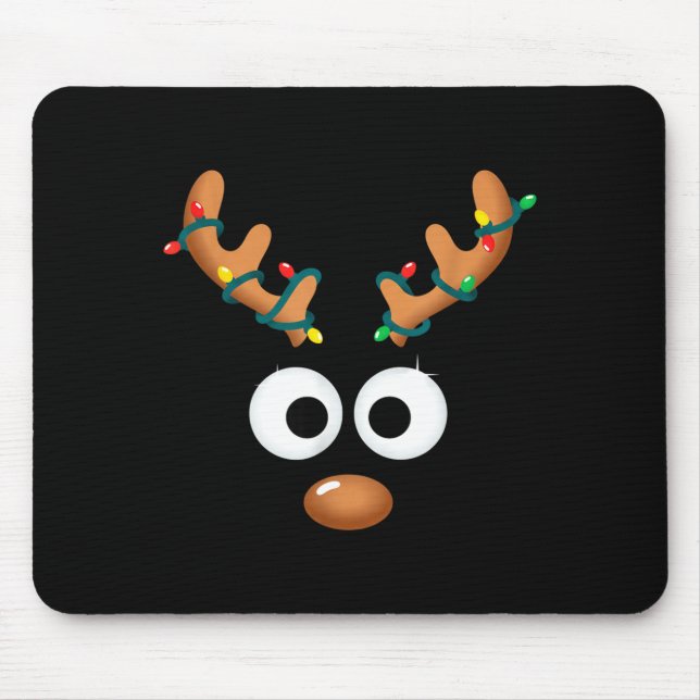 Mousepad Christmas Cute Reindeer Face Antlers Wrapped In Li (Frente)