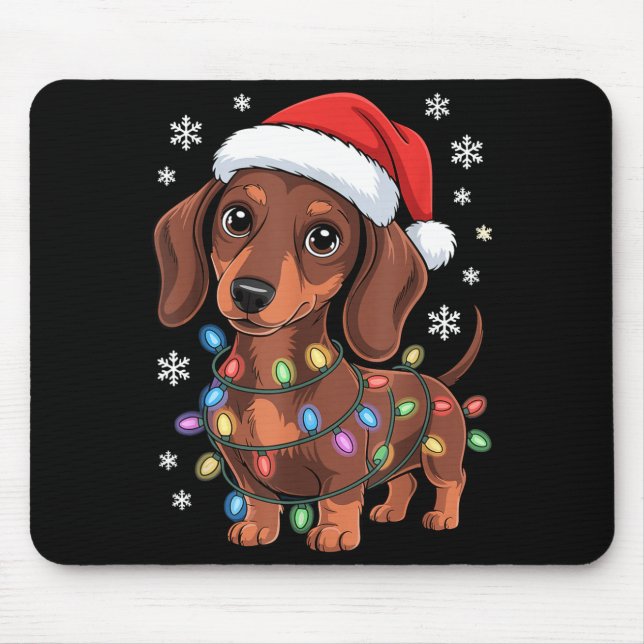 Mousepad Christmas Dachshund Lights Santa Hat Holiday Dog L (Frente)