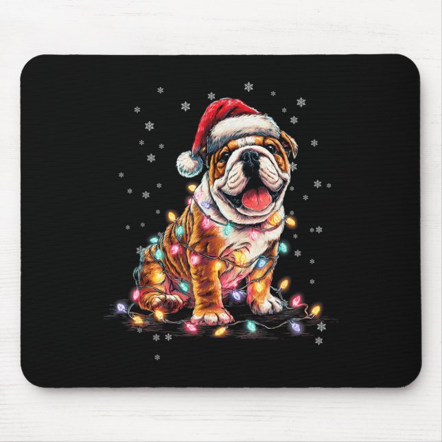 Mousepad Christmas Dog English Bulldog Santa Xmas Women Men (Frente)