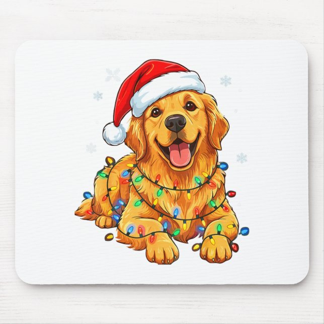 Mousepad Christmas Dog Golden Retriever Lights Xmas  (Frente)