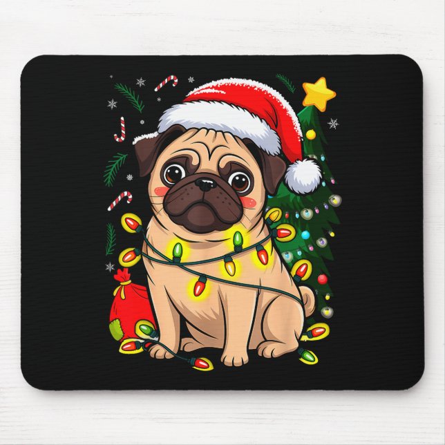 Mousepad Christmas Dog Santa Clause Pug Puppy X-mas  (Frente)