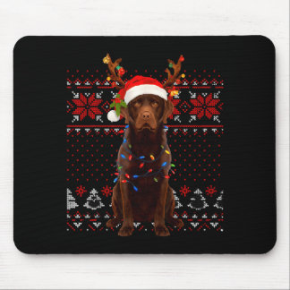 Mousepad Christmas Dog With Hat And Lights - Funny Holiday 