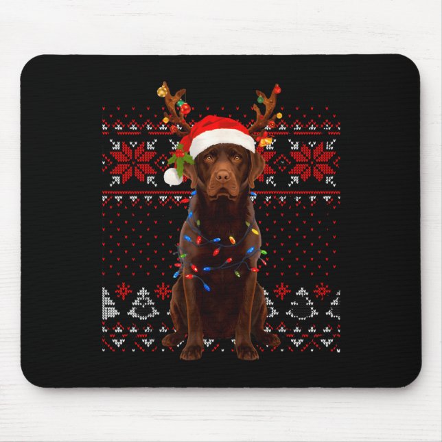 Mousepad Christmas Dog With Hat And Lights - Funny Holiday  (Frente)