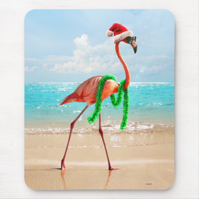 Mousepad Christmas Flamingo on the Beach (Frente)