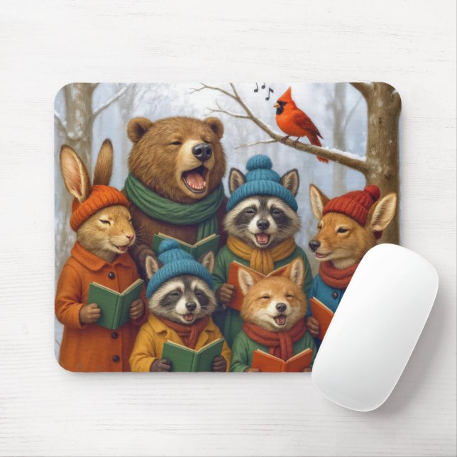 Mousepad Christmas Forest Animals Caroling (Com mouse)