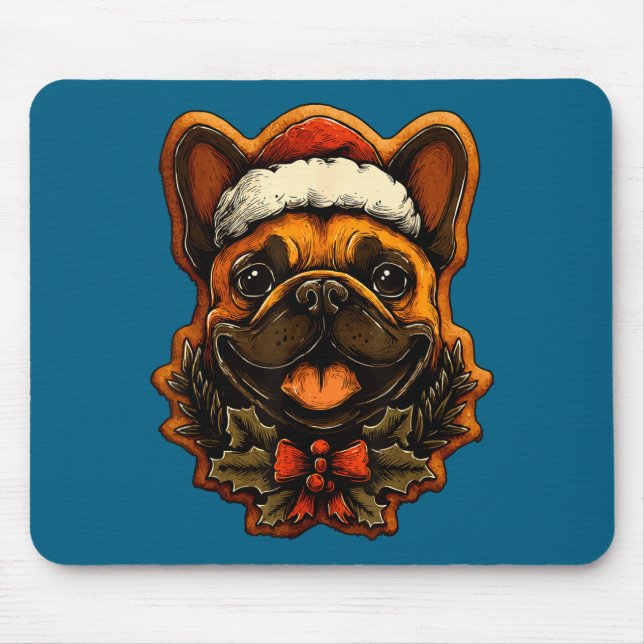 Mousepad Christmas French Bulldog With Santa Hat Gingerbrea (Frente)