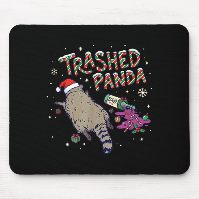 Mousepad Christmas Funny Trashed Panda Racoon Gets Drunk Xm (Frente)