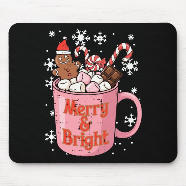 Mousepad Christmas Gingerbread Cocoa Merry Bright Xmas Wome (Frente)