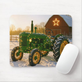 Mousepad Christmas Green Tractor With Glowing Lights