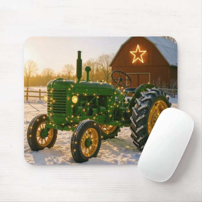 Mousepad Christmas Green Tractor With Glowing Lights (Com mouse)