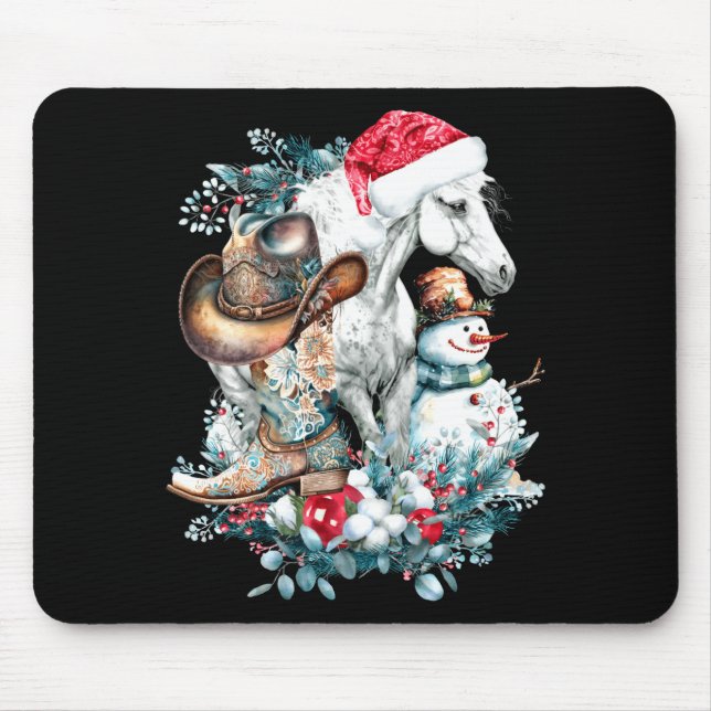Mousepad Christmas Horse In Santa Hat Cowgirl Cowboy Boots  (Frente)