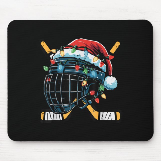 Mousepad Christmas Ice Hockey Helmet Santa Xmas Men Boys Ki (Frente)