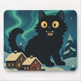 Mousepad Christmas Icelandic Yule Cat with Northern Lights