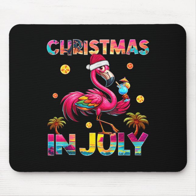 Mousepad Christmas In July Flamingo Beach Summer Hawaii Gir (Frente)