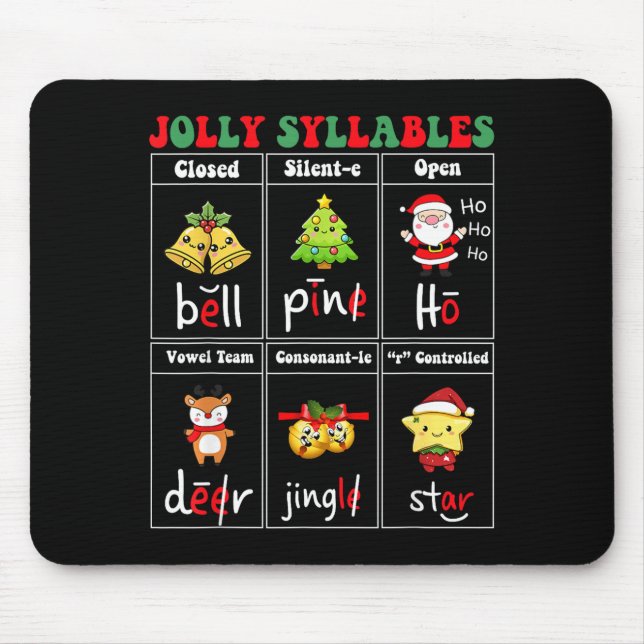 Mousepad Christmas Jolly Syllables Teacher Students Funny S (Frente)