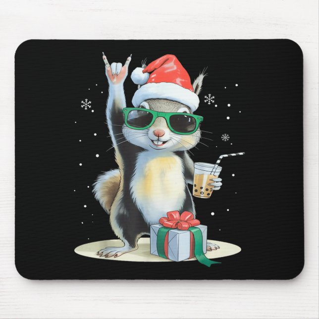 Mousepad Christmas Kawaii Squirrel Bubble Tea Boba Squirrel (Frente)