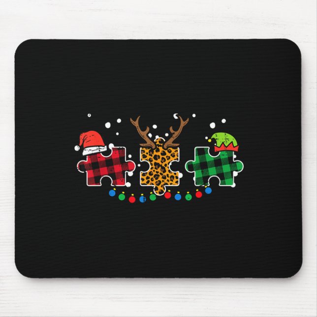 Mousepad Christmas Leopard Plaid Puzzle Autism Xmas Men Wom (Frente)